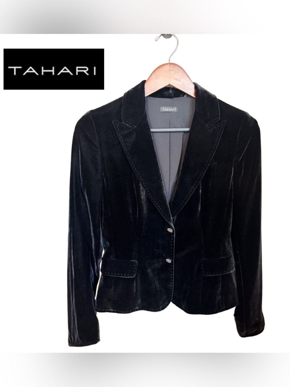 Tahari Black Velvet Single-Breasted Blazer